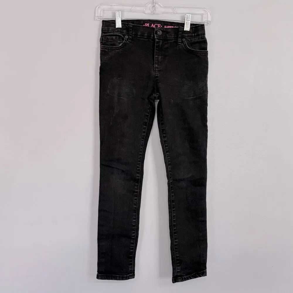 The Children’s Place Big Girls Black Dark Wash Super Skinny Denim Ankle Jeans 10